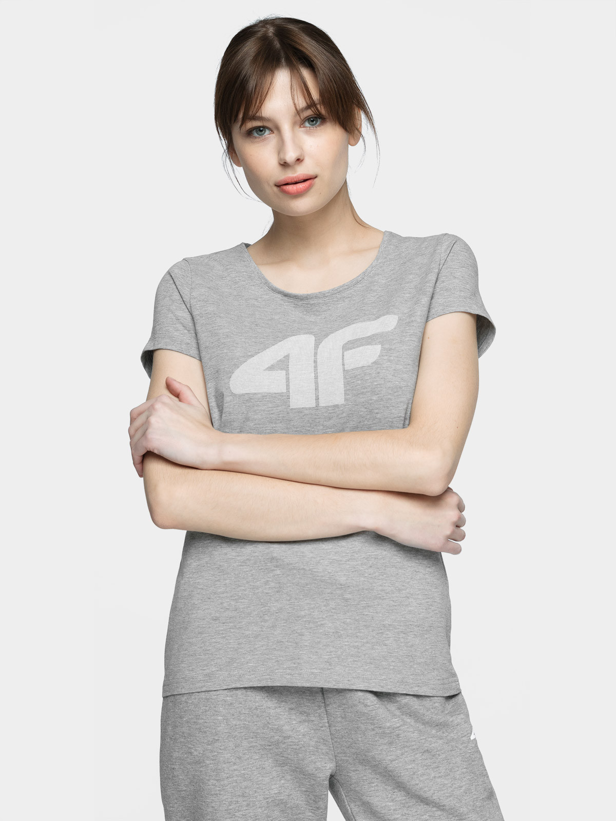 Levně 4F NOSH4-TSD005 COLD LIGHT GREY Dámské tričko