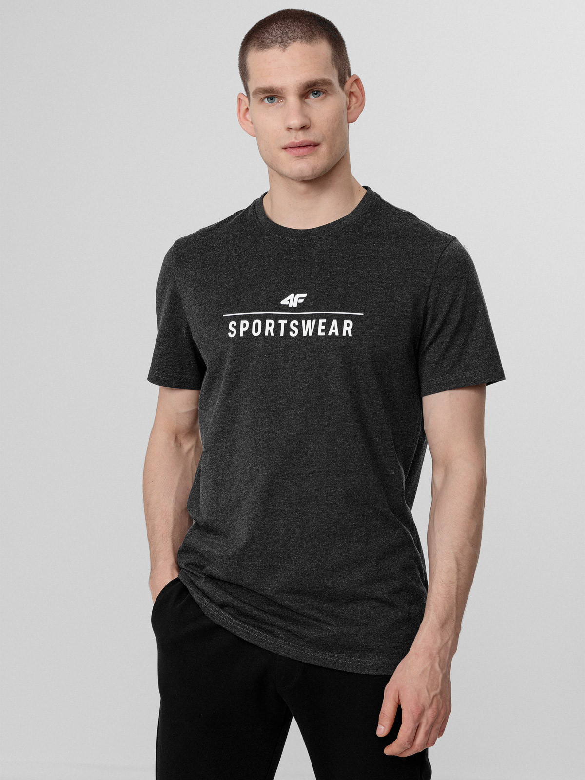 Levně 4F H4L22-TSM354 DARK GREY MELANGE Pánské tričko