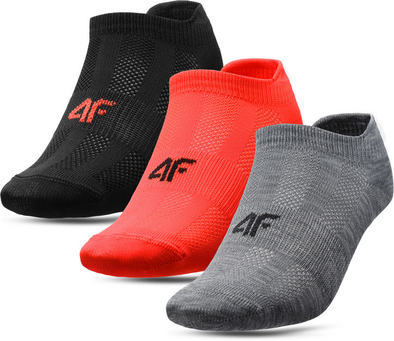 Levně 4F HJL22-JSOM005 MIDDLE GREY MELANGE+RED NEON+BLACK Ponožky