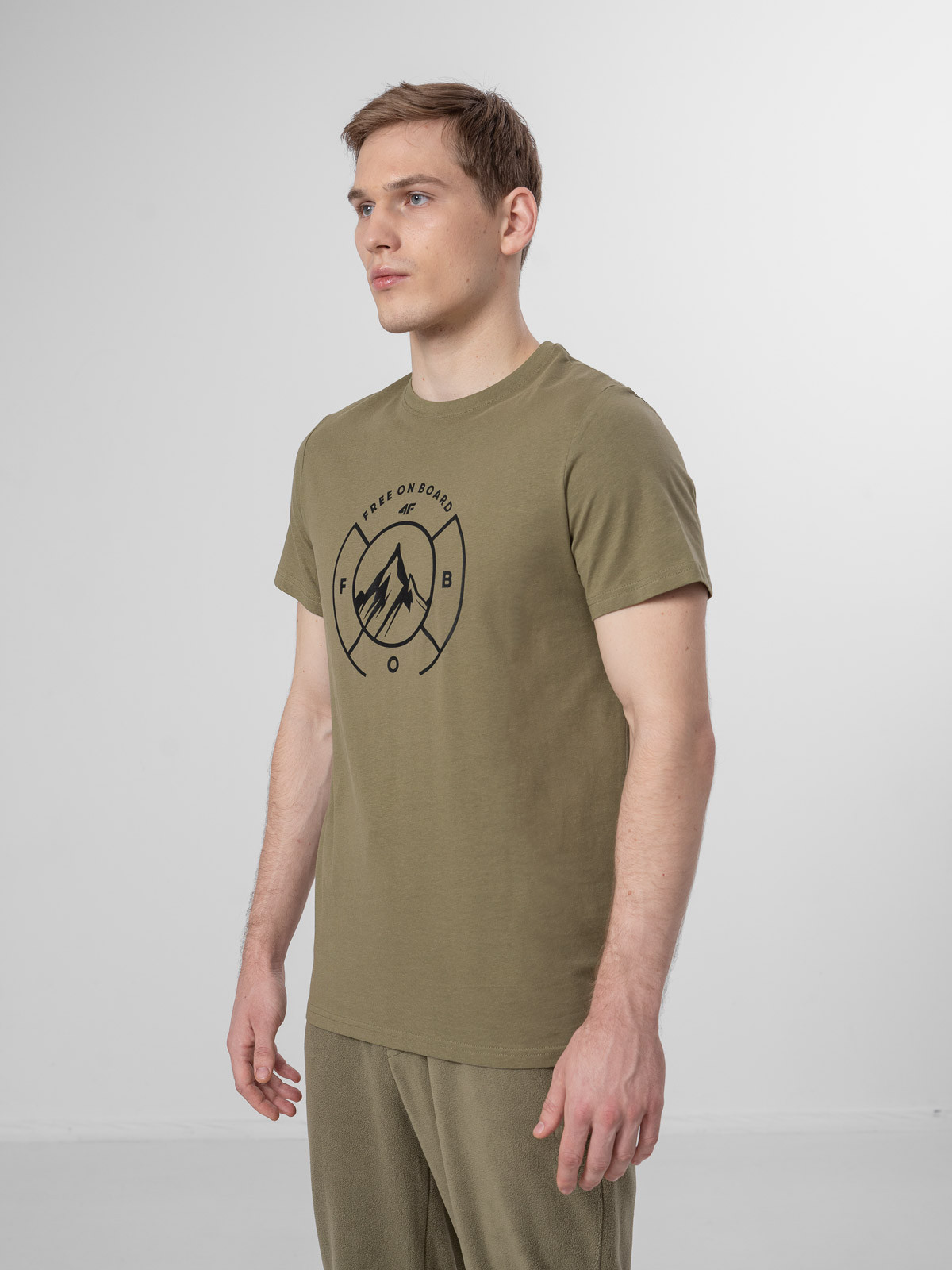 Levně 4F H4Z22-TSM022 KHAKI Pánské tričko